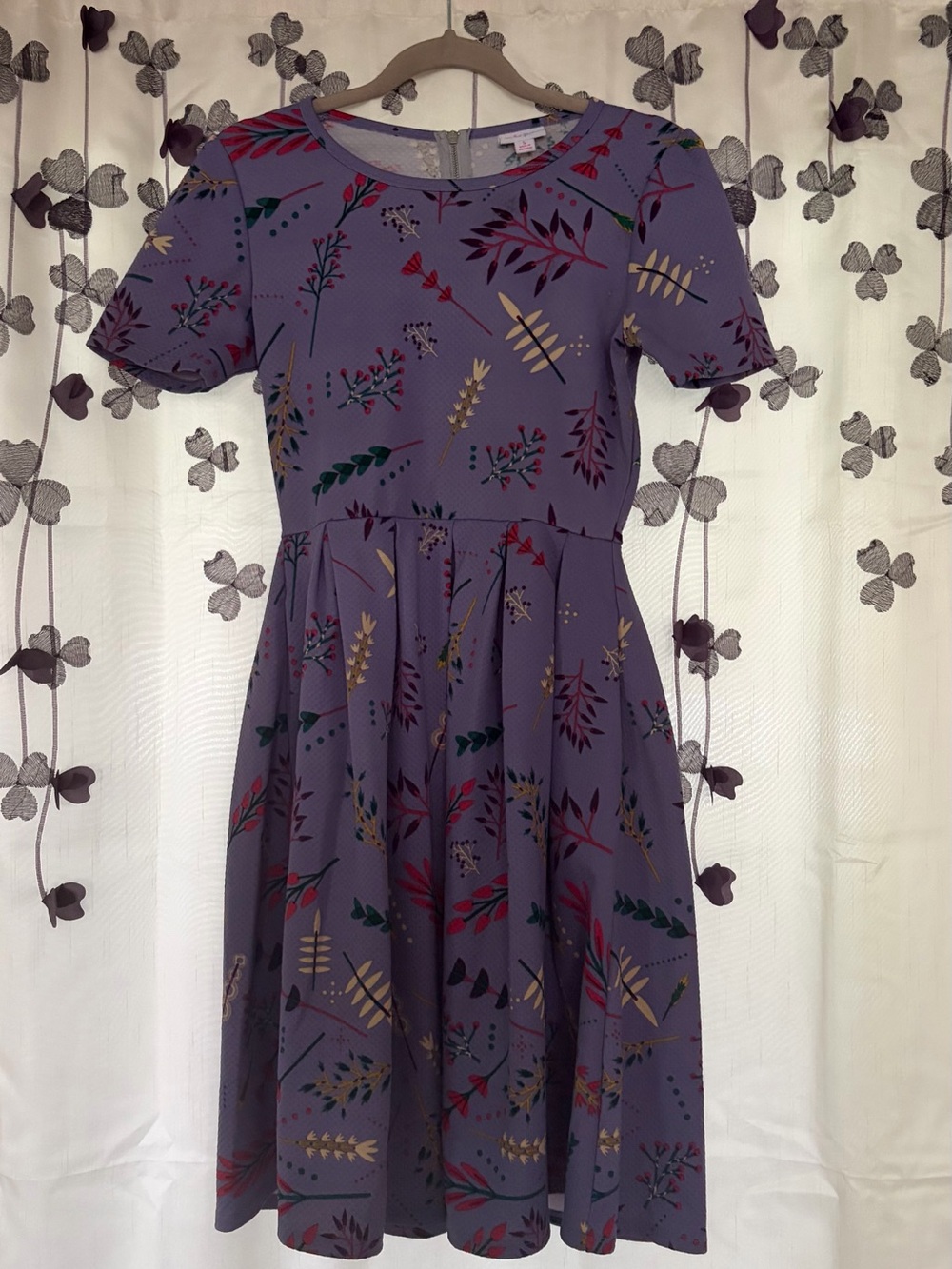 LuLaRoe Lavender Floral Fit & Flare Dress with Multicolor Botanical Print